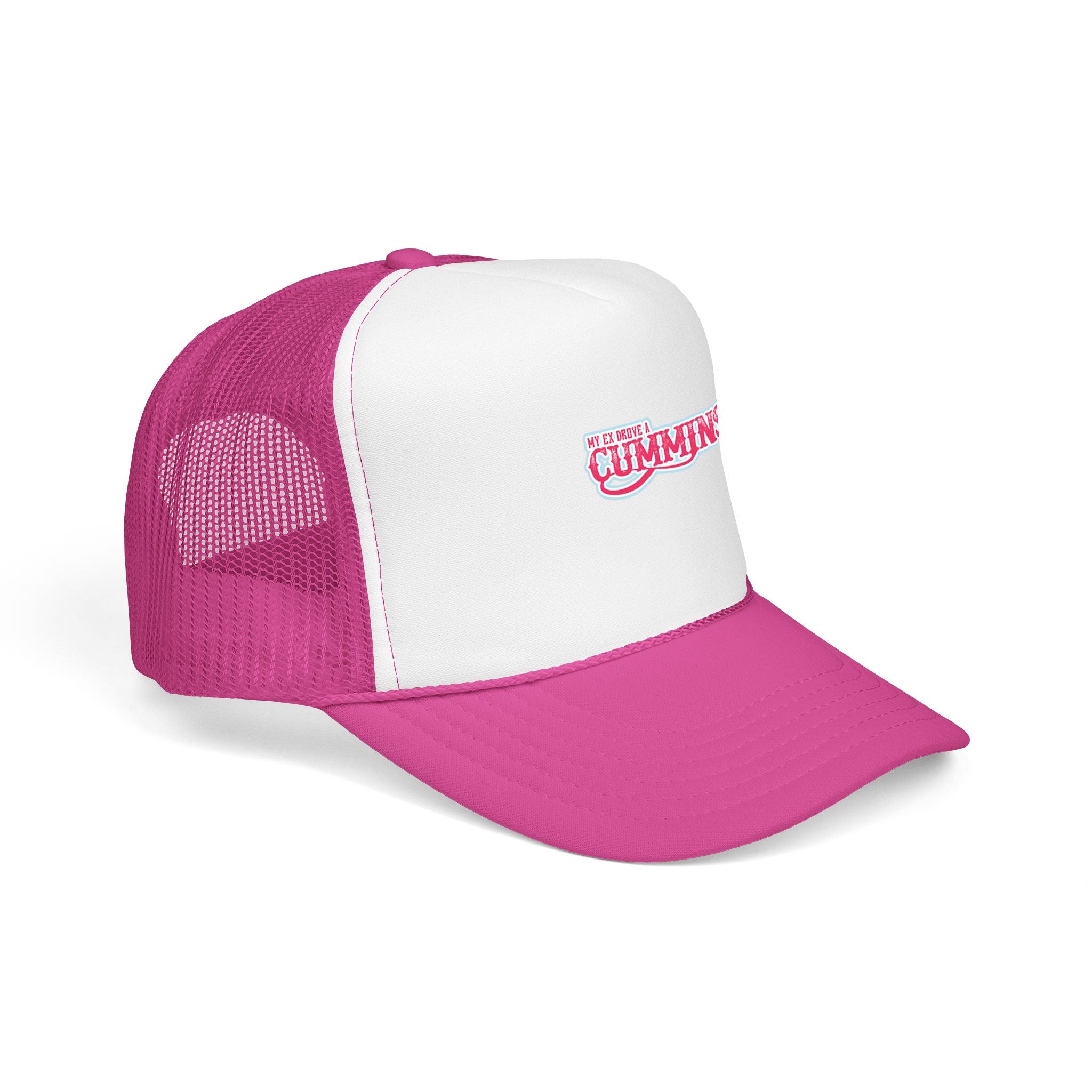 Pink Foam Trucker Hat with 'Cummins' Graphic — Retro Mesh Baseball Cap