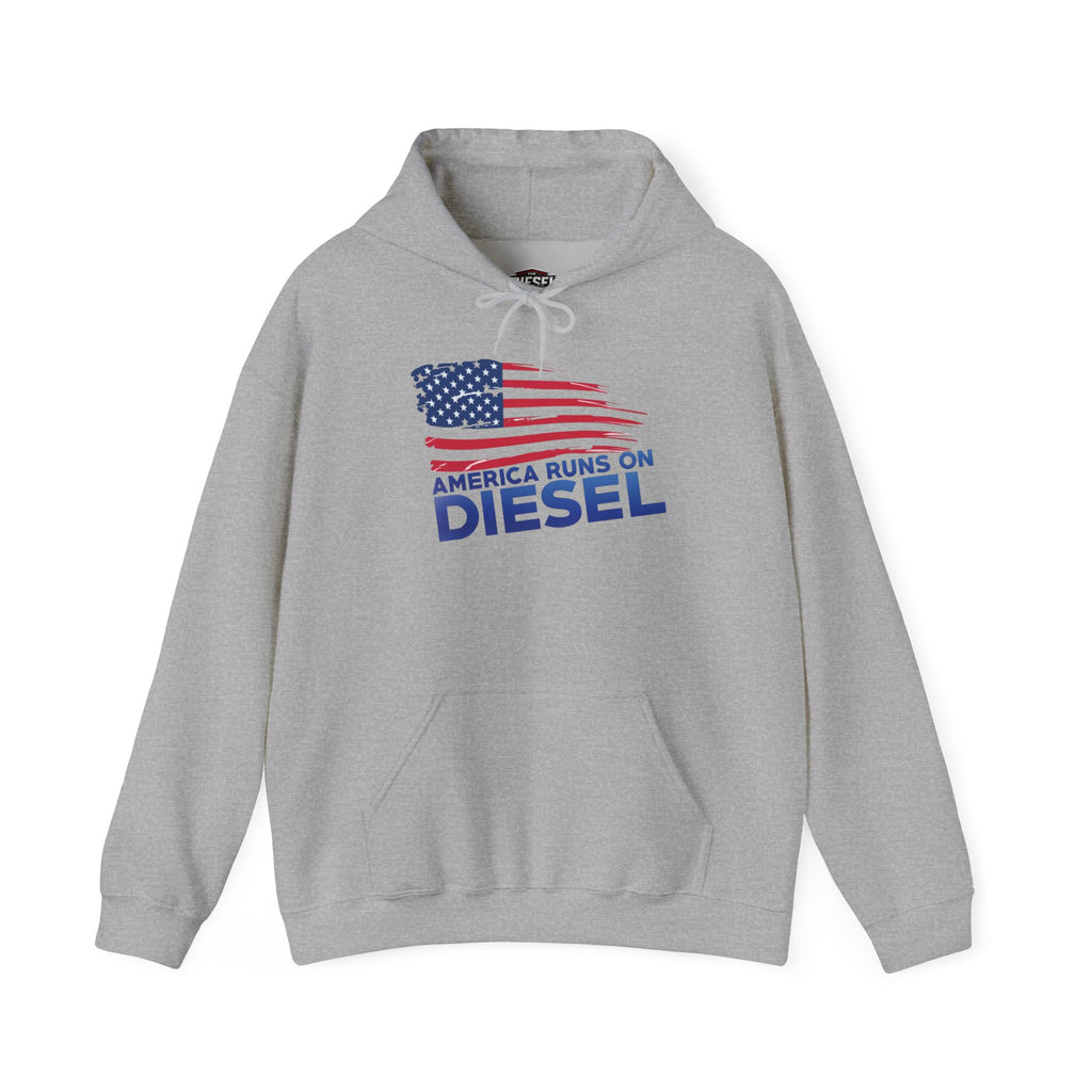 Diesel Pride Hoodie — "America Runs on Diesel" Patriotic Flag Sweatshirt
