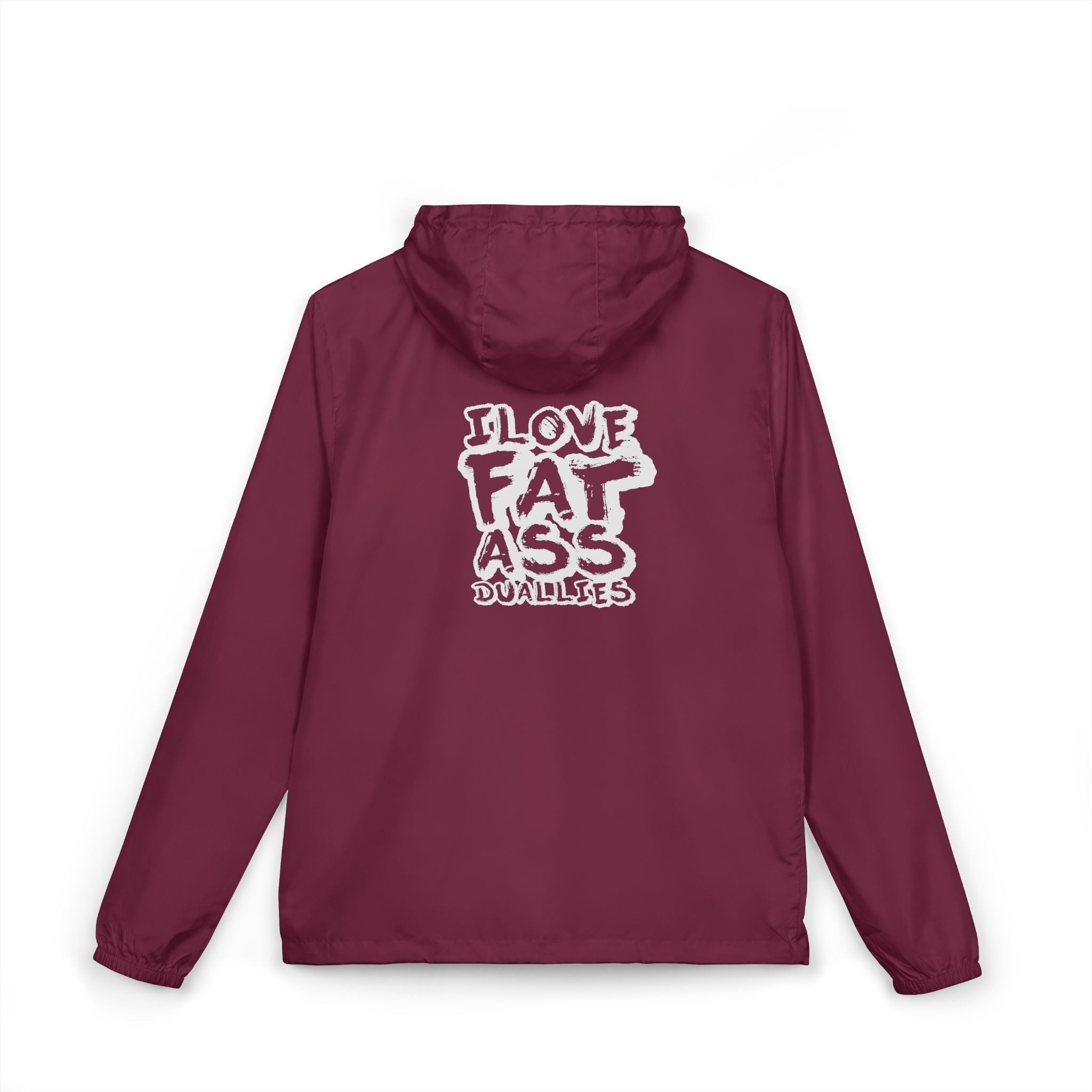 Windbreaker Jacket — "I Love Fat Ass Bubbles" Graphic Hooded Zip-Up