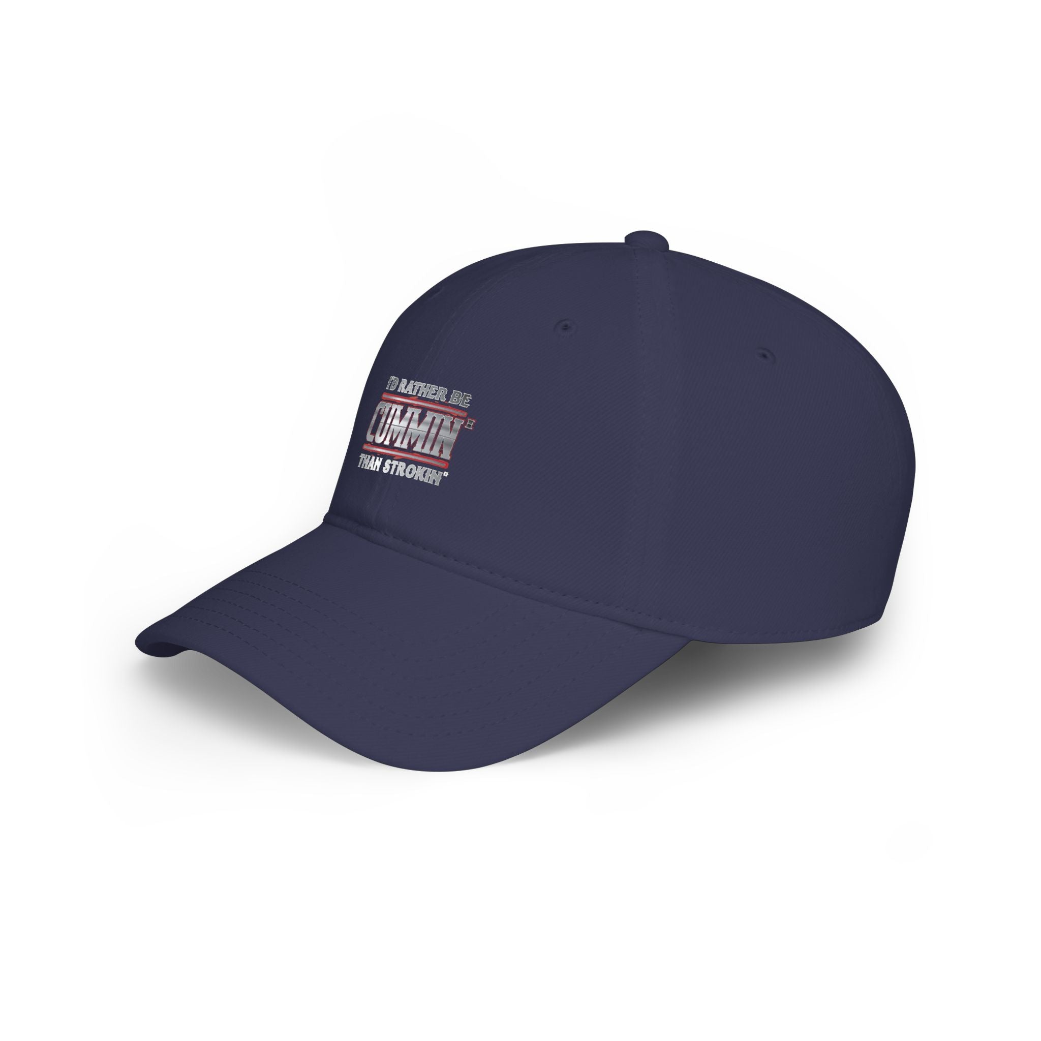 Low Profile Baseball Cap — "I'd Rather Be Cummin' Than Strokin'" Distressed American Flag Hat