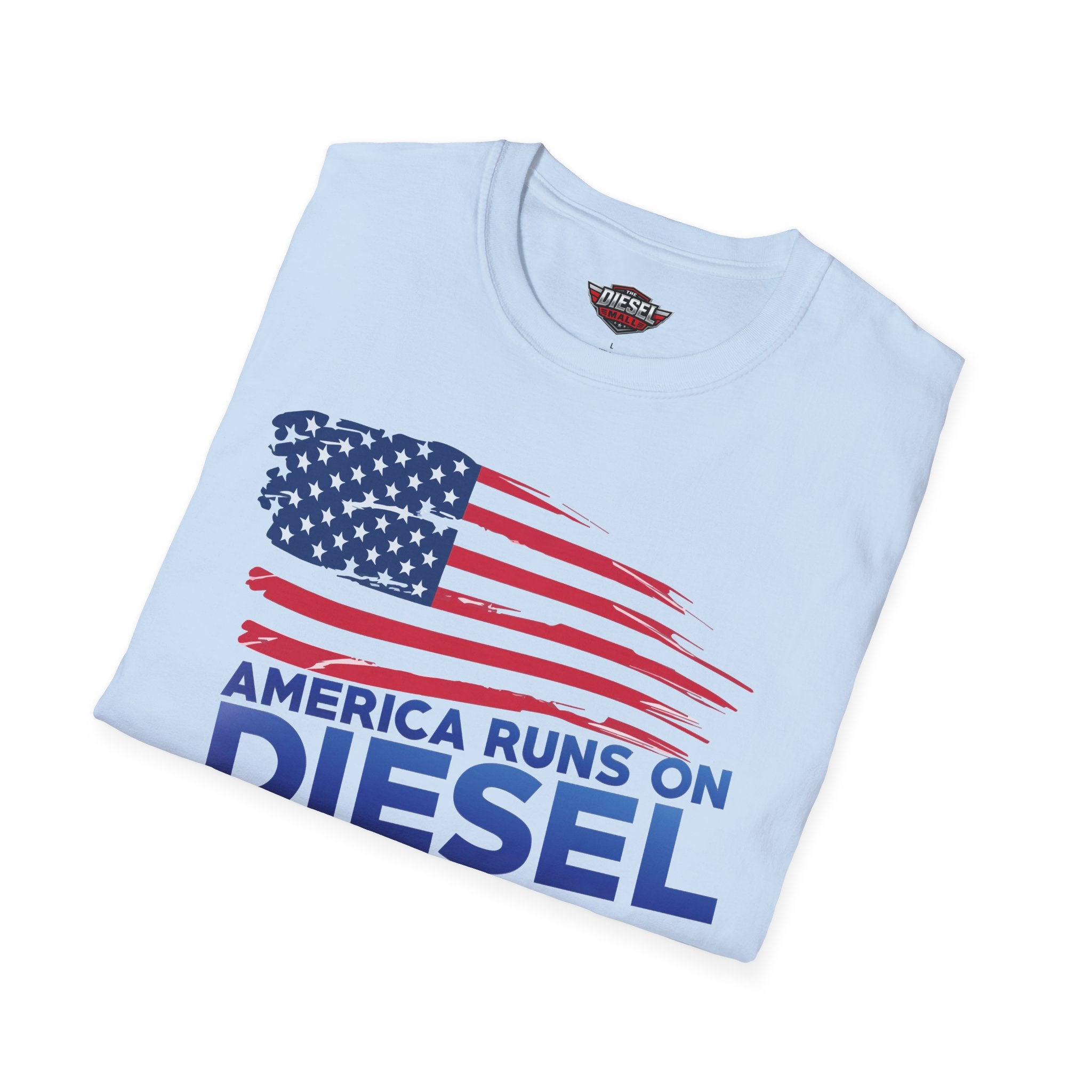 America Runs on Diesel T-Shirt — Patriotic Truck & Diesel Enthusiast Tee