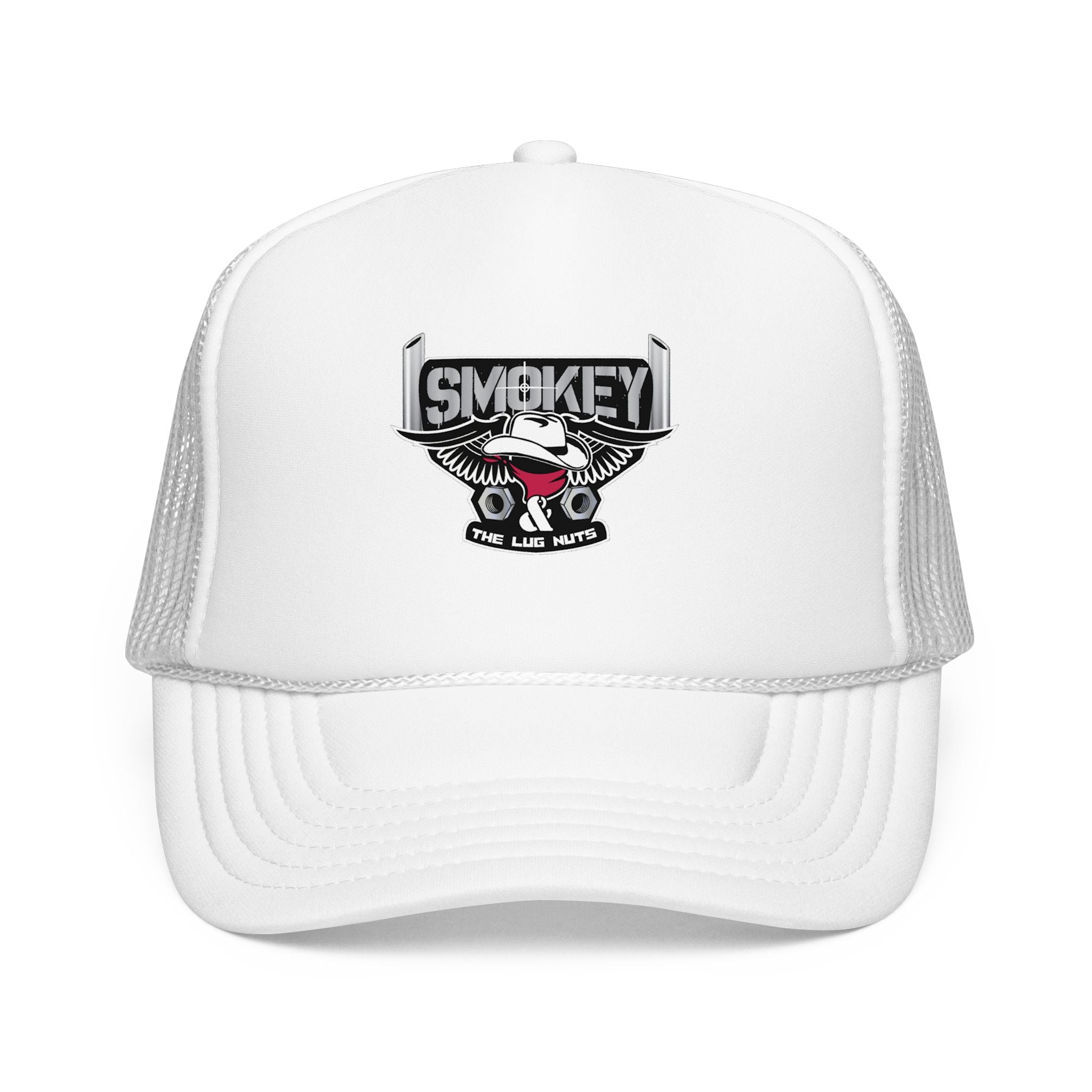 Smokey Skull Trucker Hat — Retro Biker Foam Cap