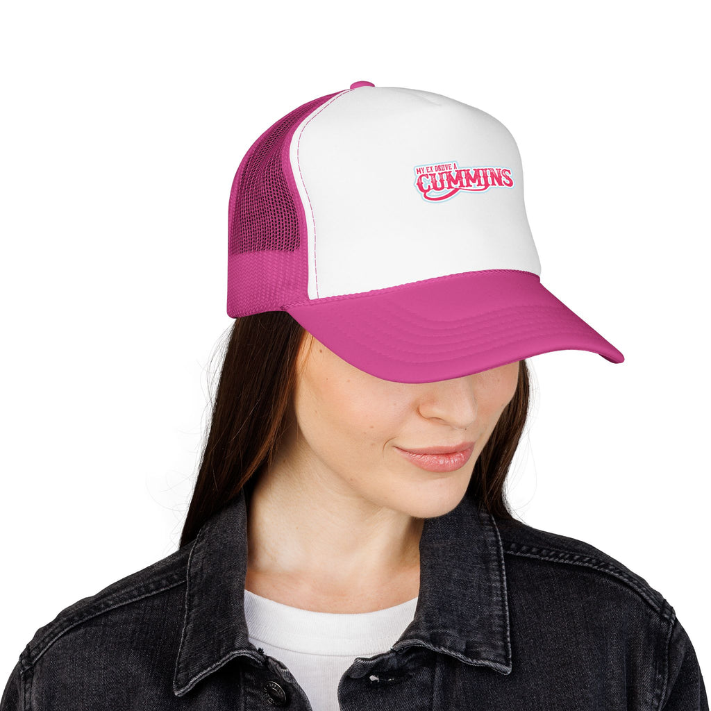 Pink Foam Trucker Hat with 'Cummins' Graphic — Retro Mesh Baseball Cap