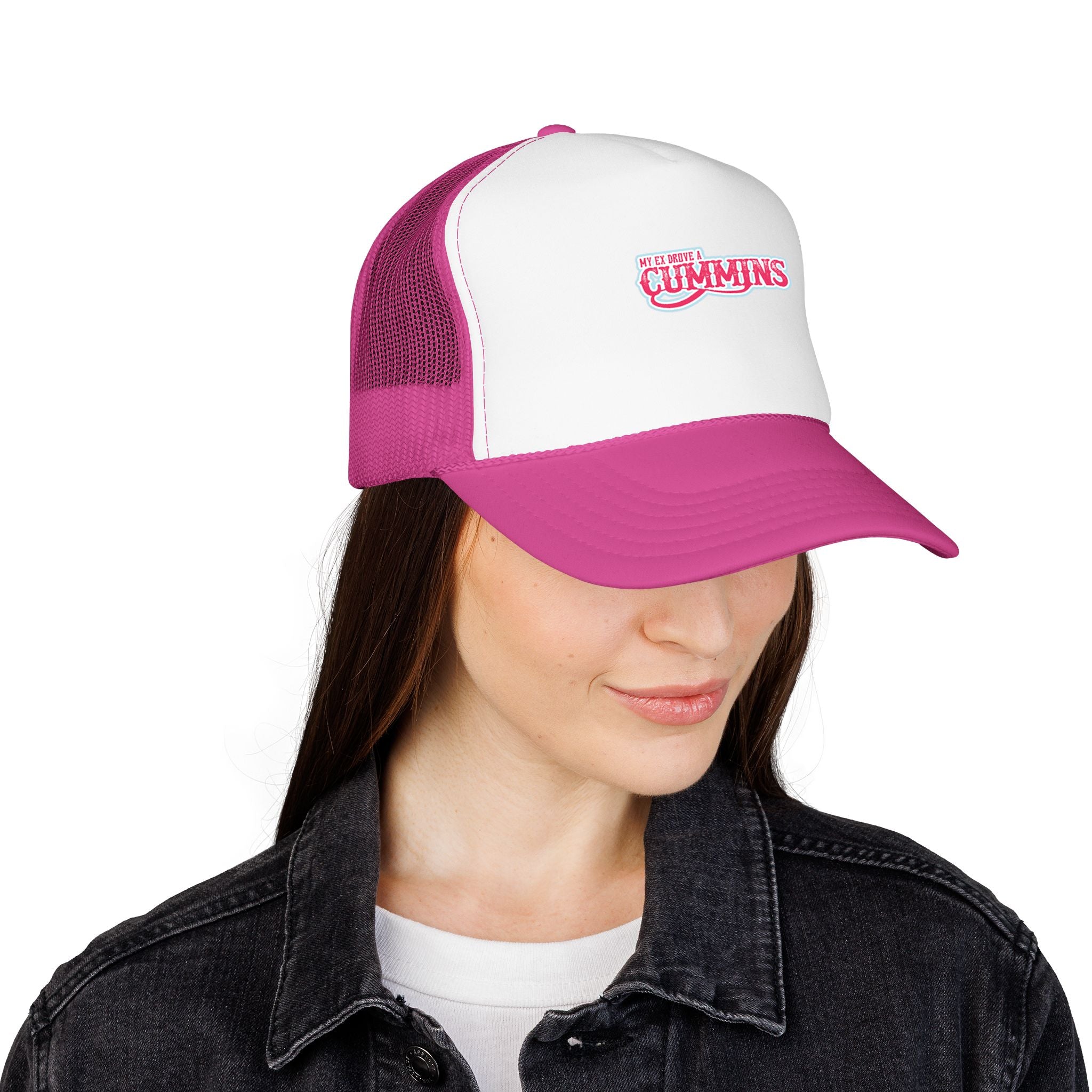 Pink Foam Trucker Hat with 'Cummins' Graphic — Retro Mesh Baseball Cap