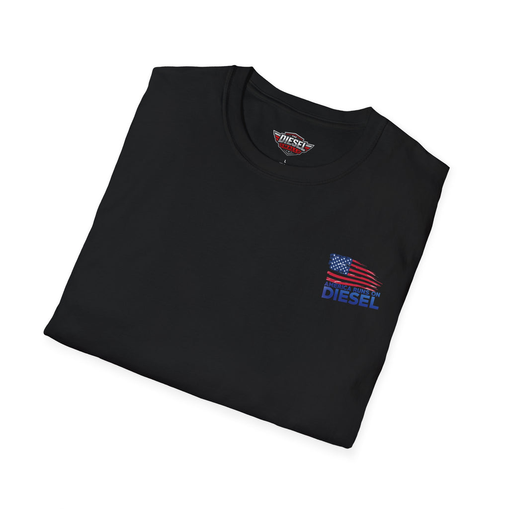 America Runs on Diesel T-Shirt — Patriotic Flag Diesel Tee