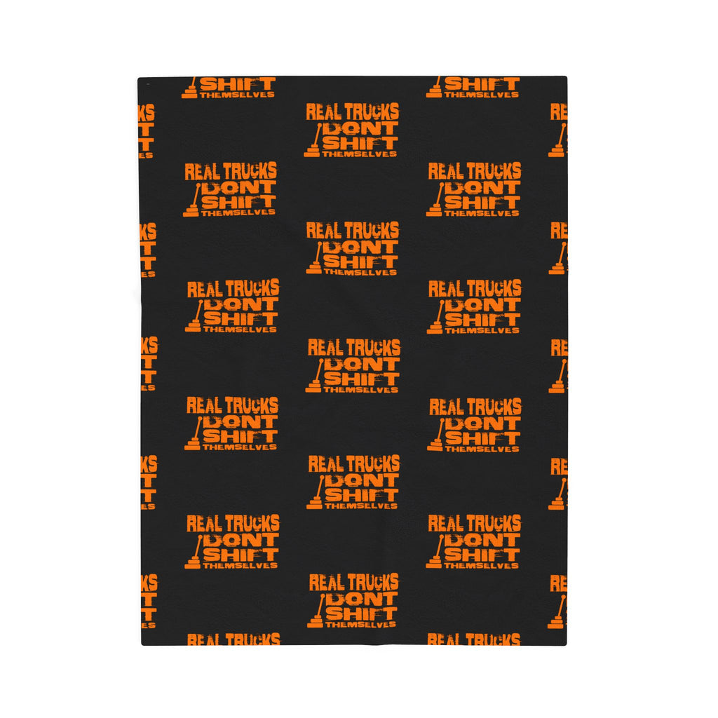 Velveteen Plush Blanket — "Real Trucks Don't Shift" Patterned Trucker Throw