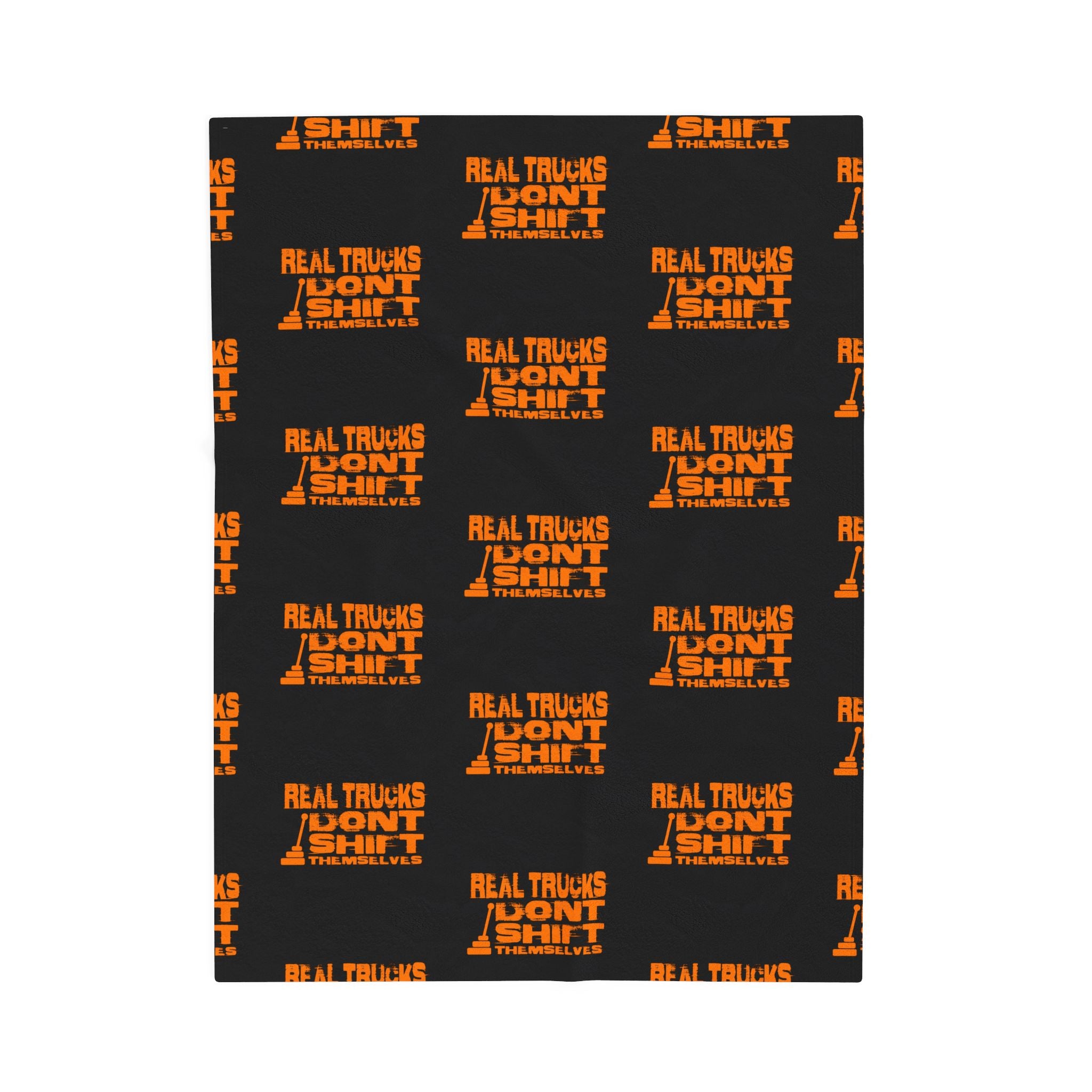 Velveteen Plush Blanket — "Real Trucks Don't Shift" Patterned Trucker Throw