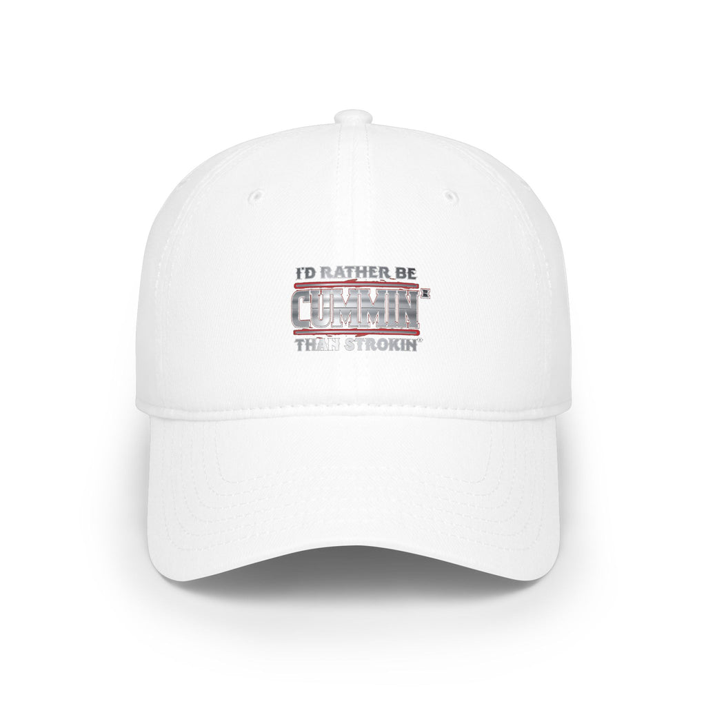 Low Profile Baseball Cap — "I'd Rather Be Cummin' Than Strokin'" Distressed American Flag Hat