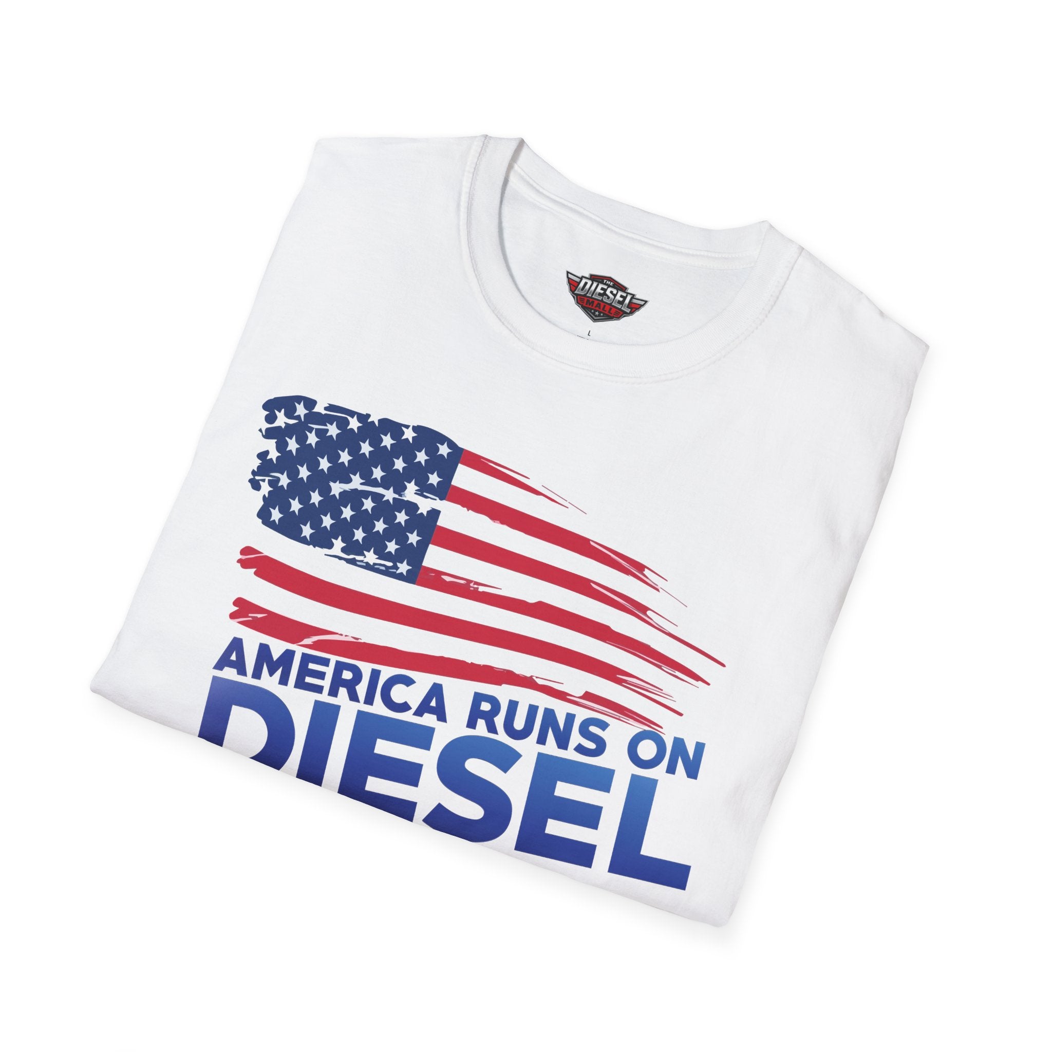 America Runs on Diesel T-Shirt — Patriotic Truck & Diesel Enthusiast Tee