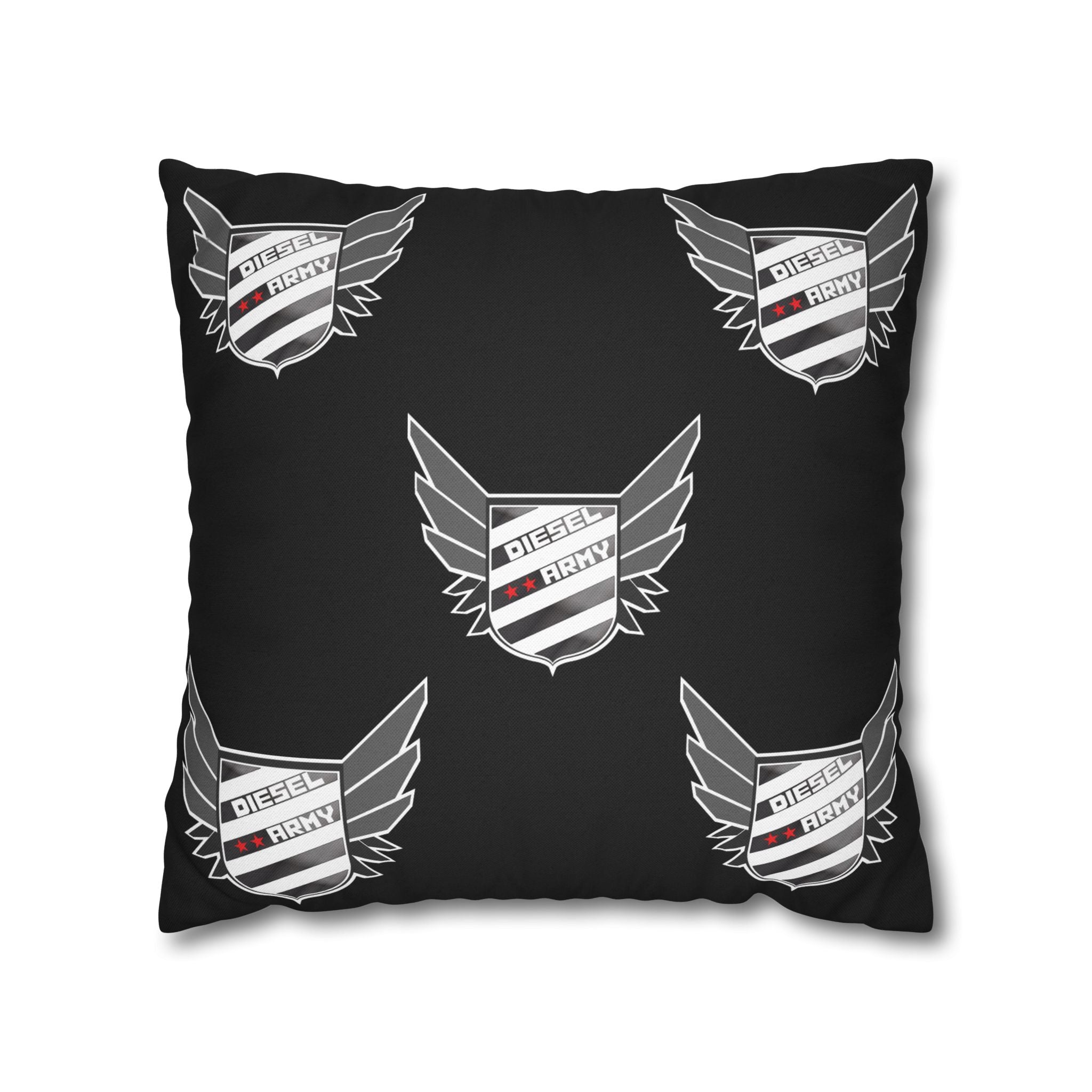 Black Shield Wing Accent Pillowcase — 'Genuine' Crest Pattern Decorative Throw Pillow