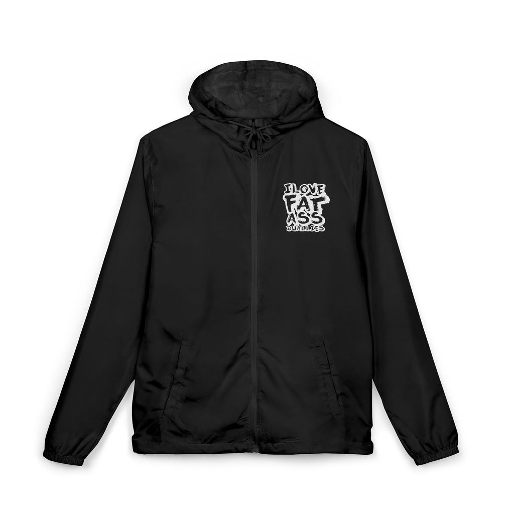 Windbreaker Jacket — "I Love Fat Ass Bubbles" Graphic Hooded Zip-Up