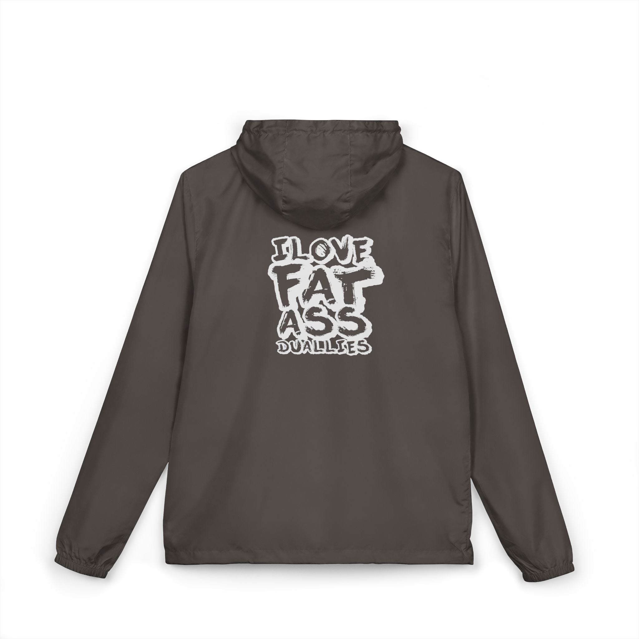 Windbreaker Jacket — "I Love Fat Ass Bubbles" Graphic Hooded Zip-Up