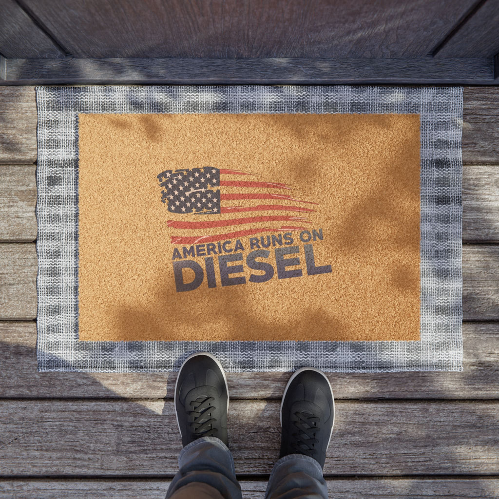 Doormat — "America Runs on Diesel" Patriotic Trucker Welcome Mat