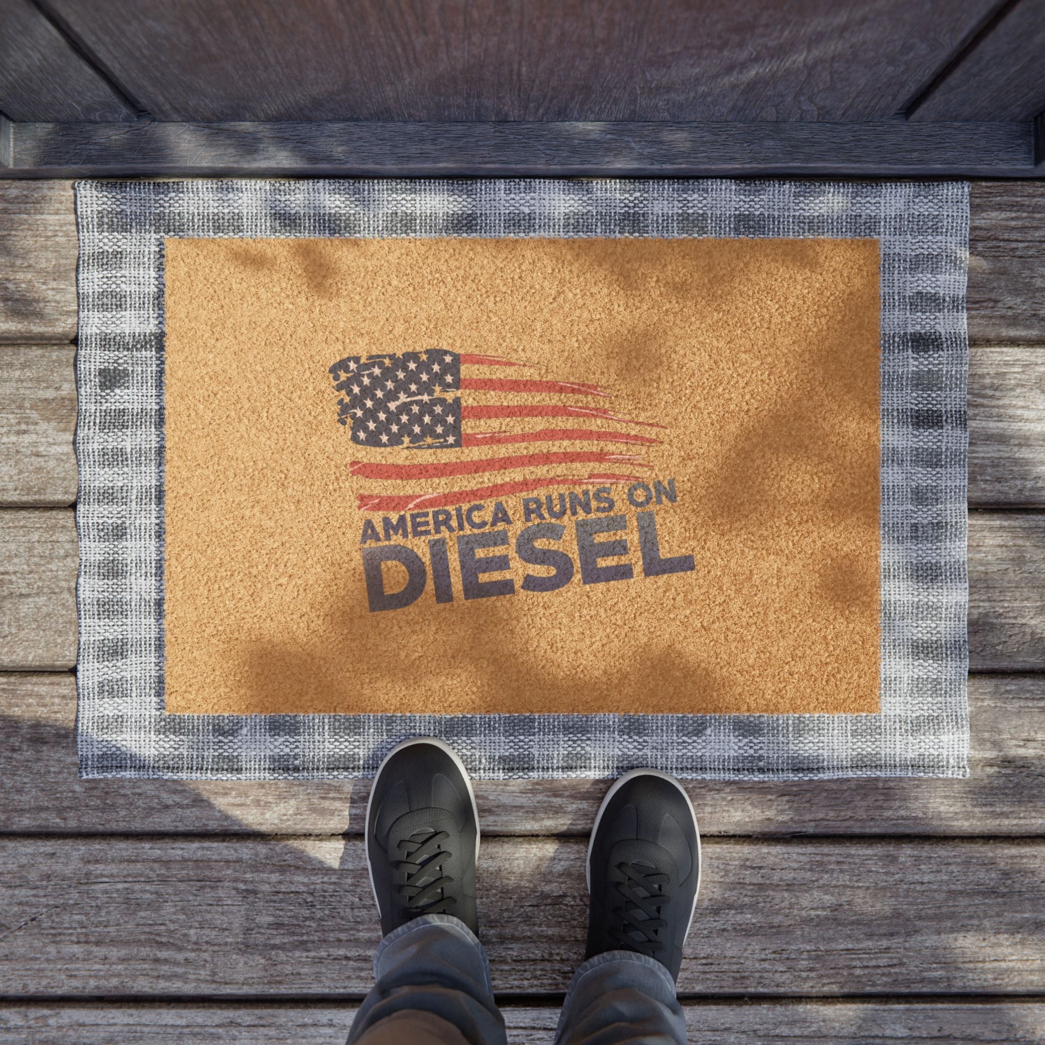 Doormat — "America Runs on Diesel" Patriotic Trucker Welcome Mat