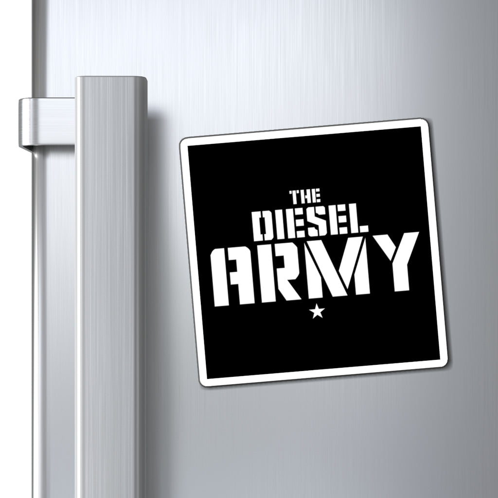 Diesel Army Magnet — Bold Black & White Trucking/Mechanic Fridge Sticker
