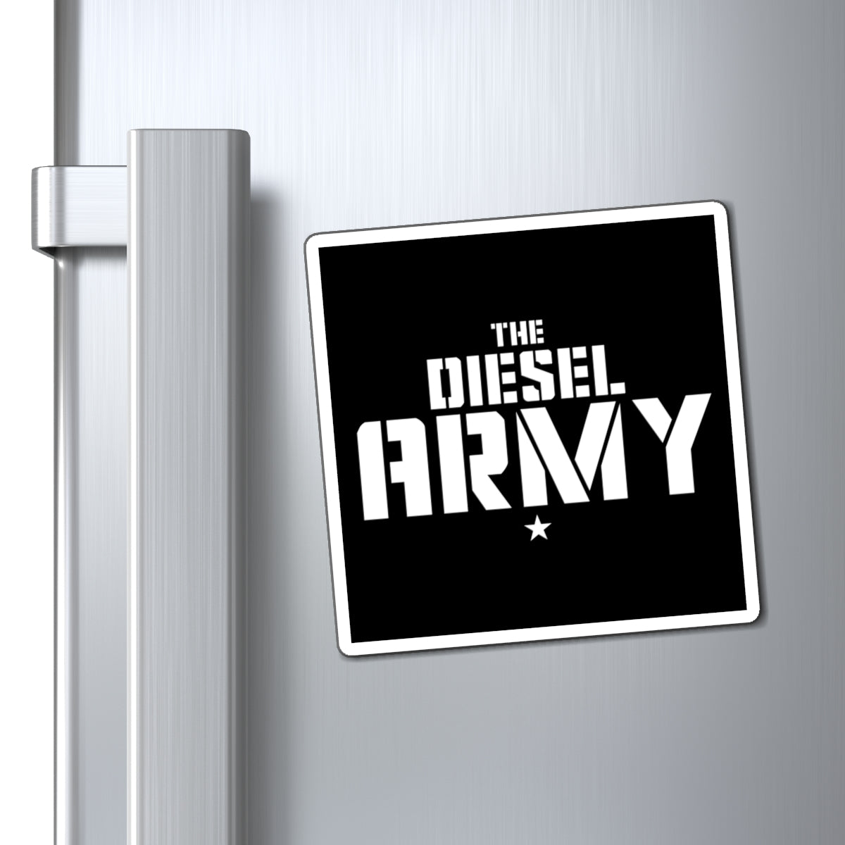 Diesel Army Magnet — Bold Black & White Trucking/Mechanic Fridge Sticker