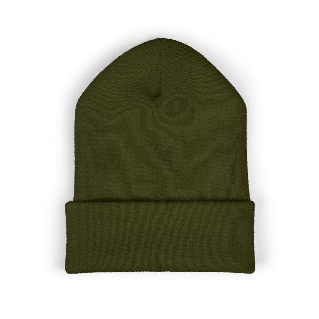Embroidered Diesel Star Cuffed Beanie — Olive Knit Winter Hat