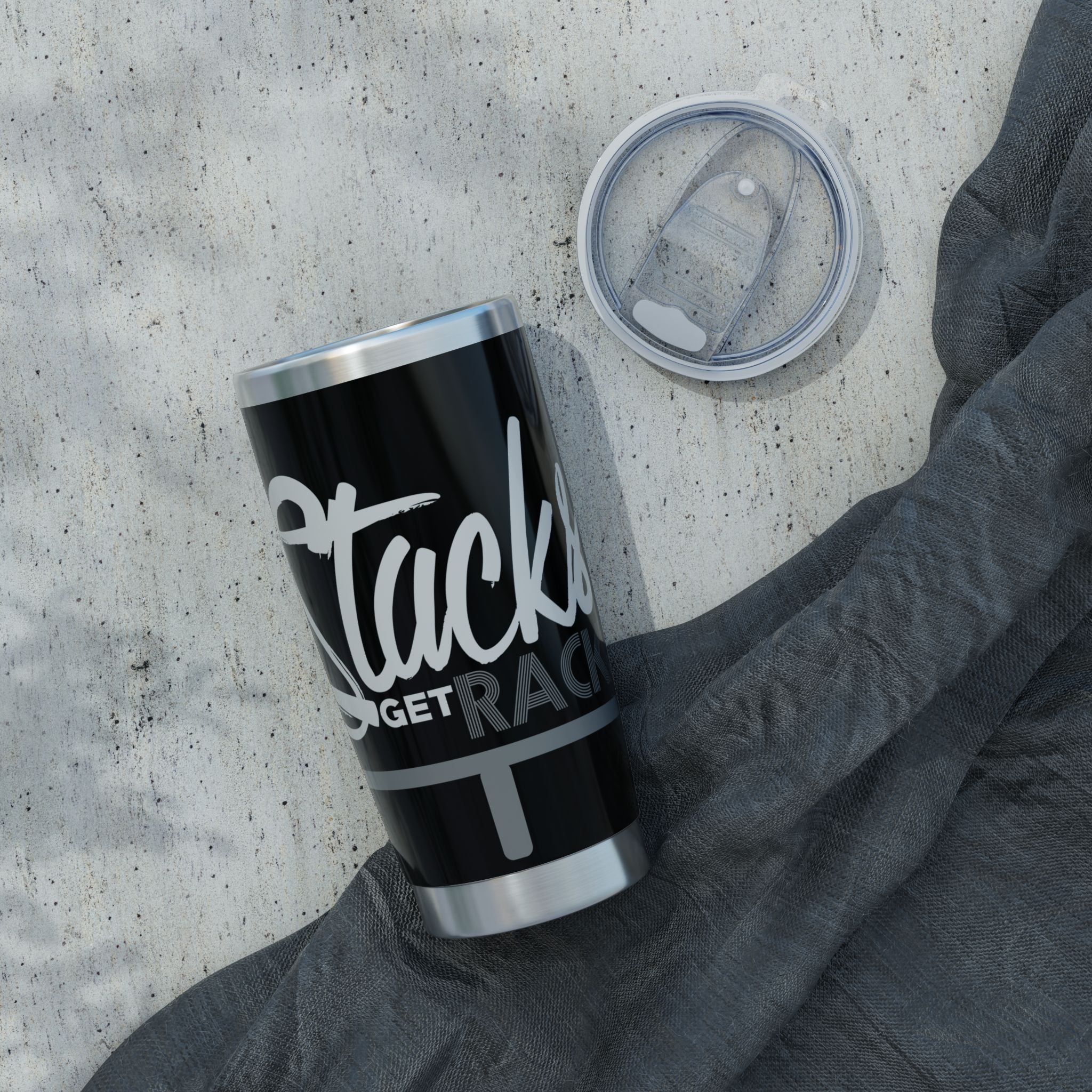 20oz Tumbler — 'Stacks Get Racks' Black Insulated Travel Cup