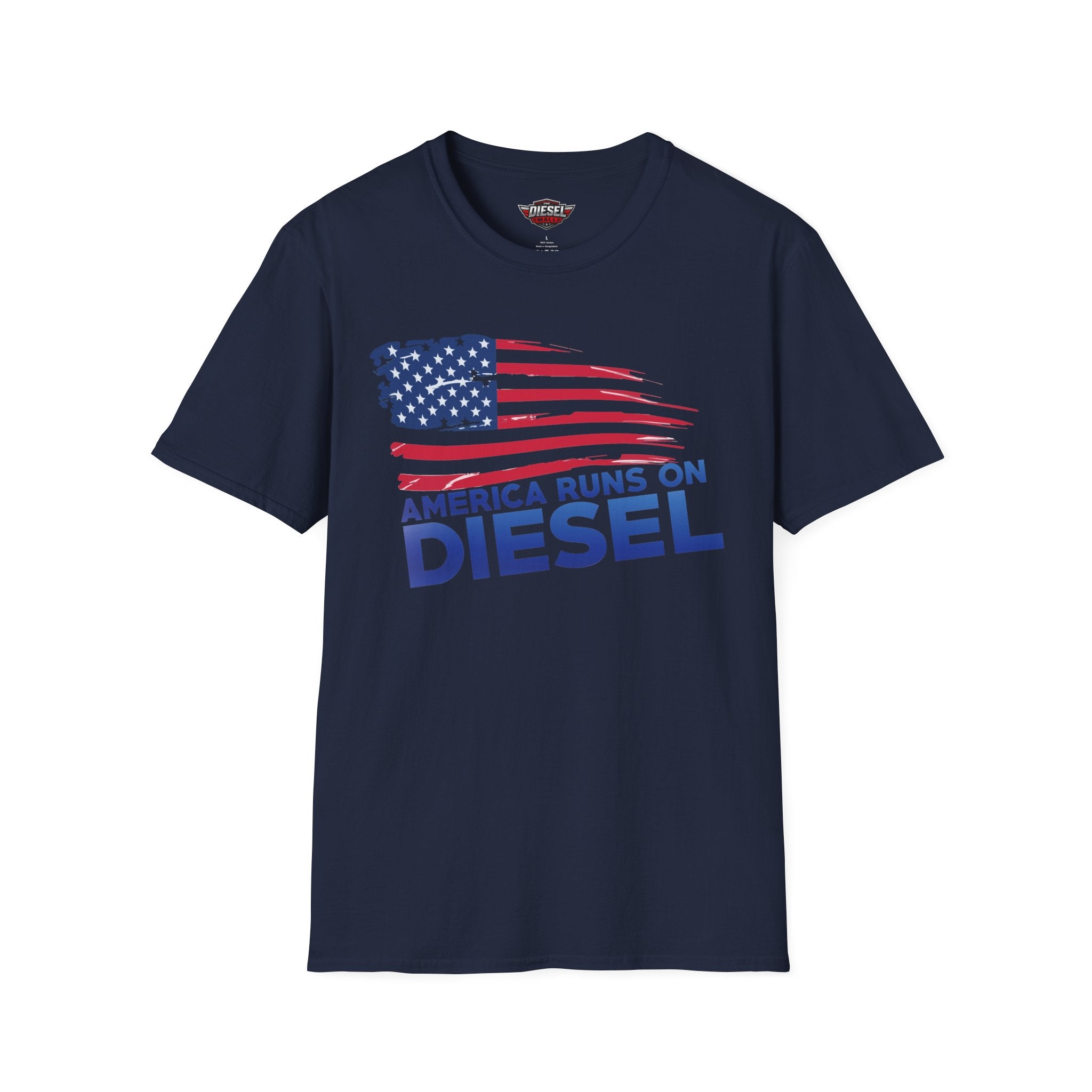 America Runs on Diesel T-Shirt — Patriotic Truck & Diesel Enthusiast Tee