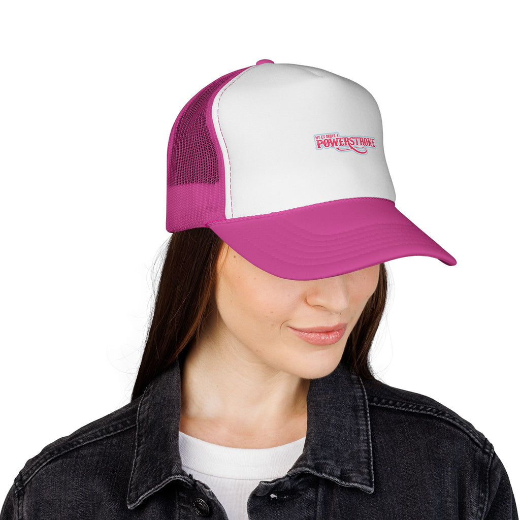 Powerstroke Trucker Hat — Pink Women's Mesh Cap with Automotive Logo