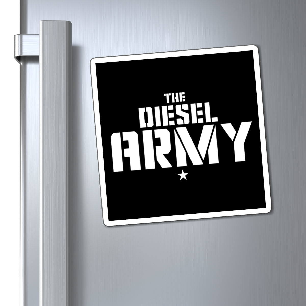 Diesel Army Magnet — Bold Black & White Trucking/Mechanic Fridge Sticker