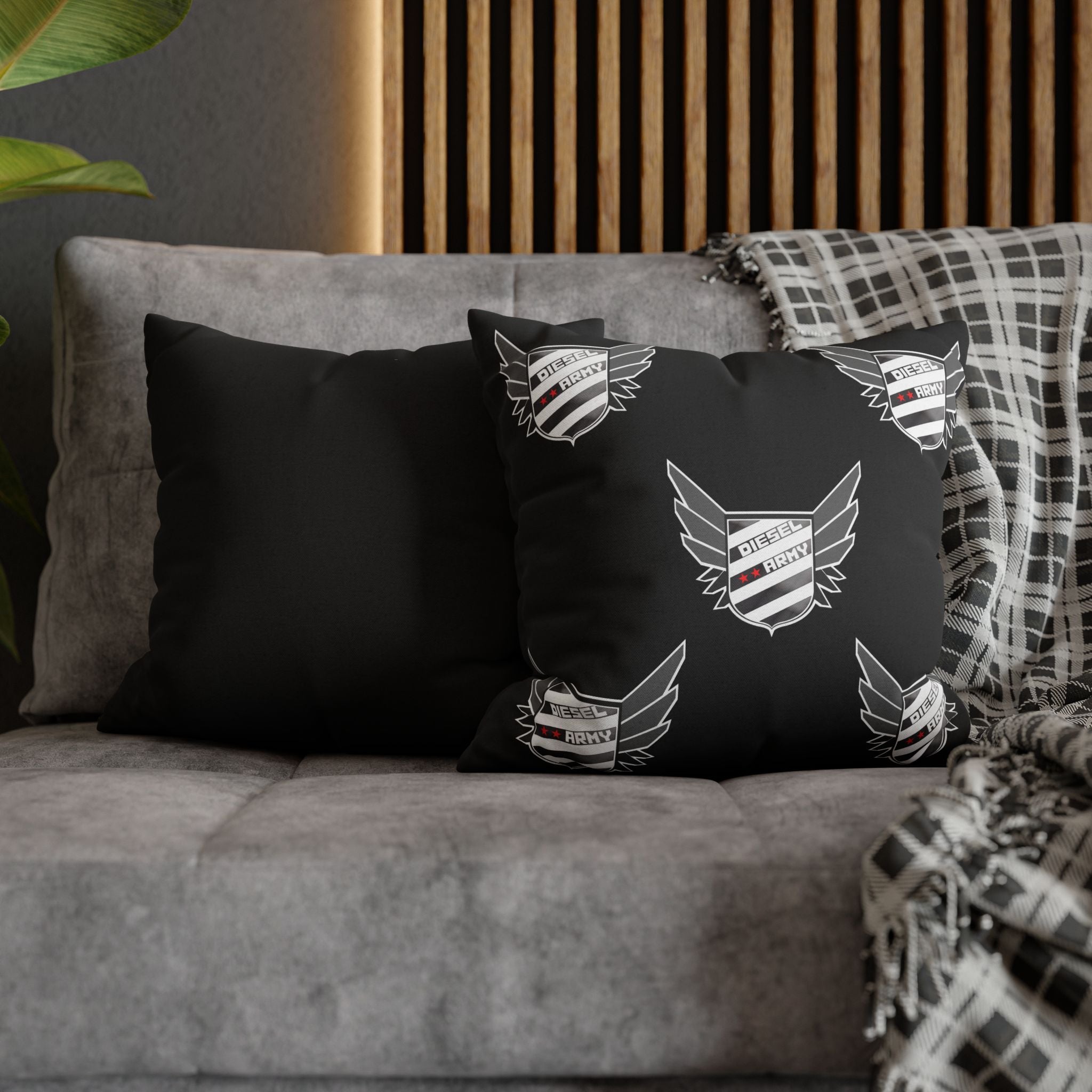 Black Shield Wing Accent Pillowcase — 'Genuine' Crest Pattern Decorative Throw Pillow