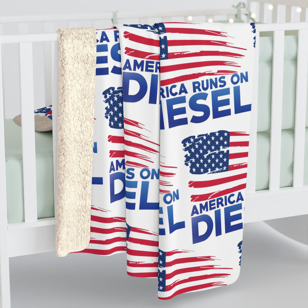 Sherpa Blanket — "America Runs on Diesel" Patriotic Flag Fleece