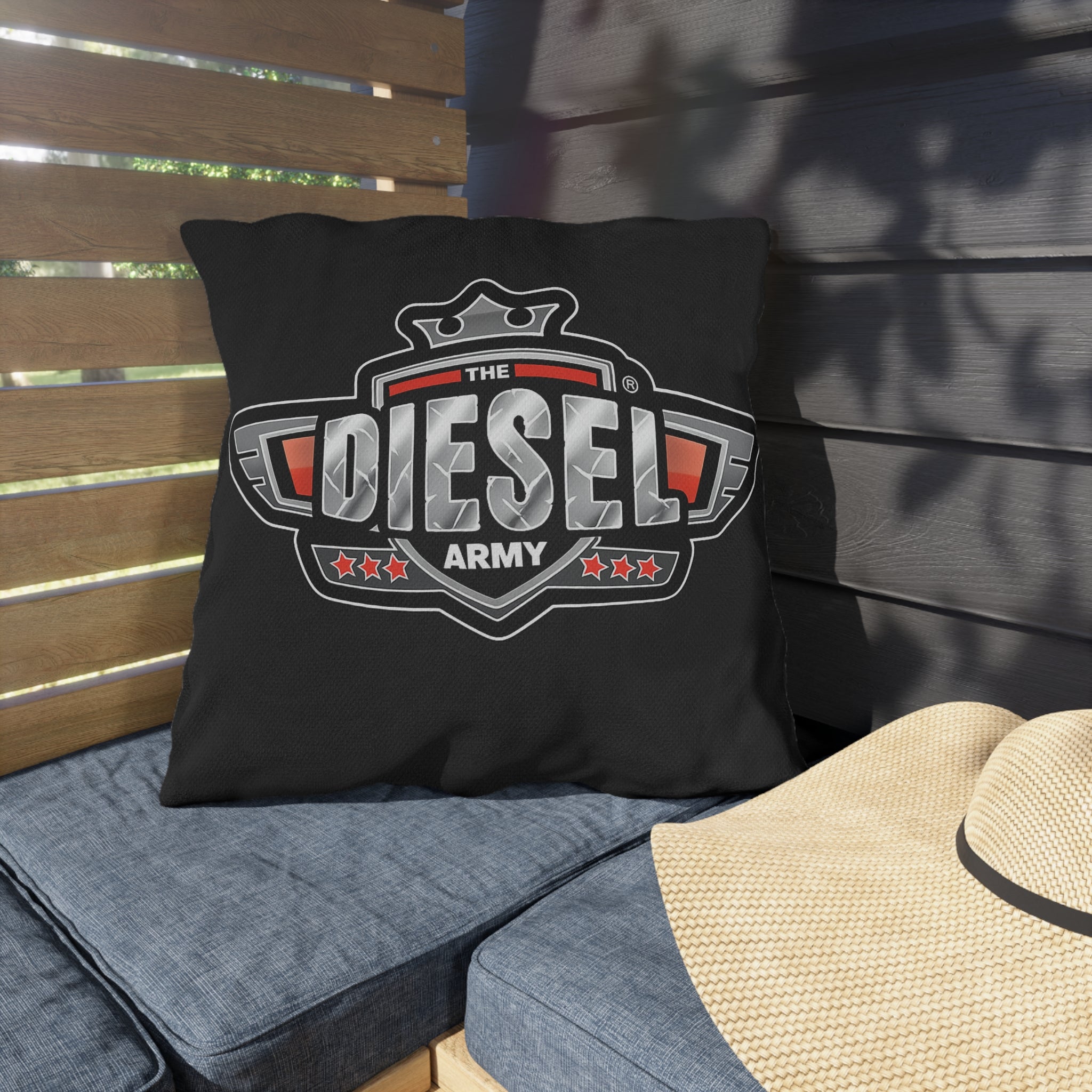 Diesel Army Outdoor Pillow - Rugged Vehicle Logo Accent Cushion